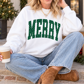 Merry Polka Dot Mockneck Sweatshirt in white with forest green polka dots - Limeberry Designs