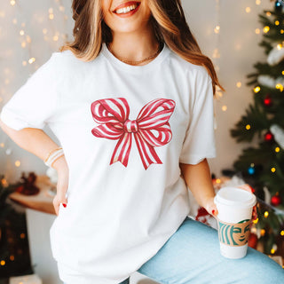 Red Striped Christmas Bow Bella Graphic Tee