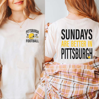 Sundays Are Better In Pittsburgh Bella Graphic Tee With Front And Back Design