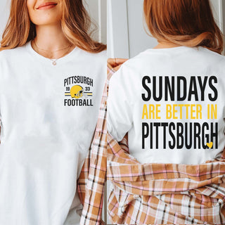 Sundays Are Better In Pittsburgh Bella Graphic Tee With Front And Back Design
