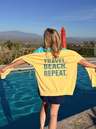 Travel Beach Repeat Comfort Color Crew Sweatshirt Front & Back Design