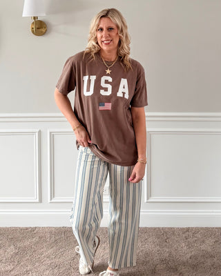 USA Flag Espresso Graphic Comfort Color Tee