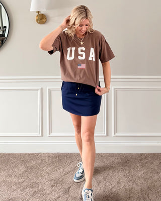 USA Flag Espresso Graphic Comfort Color Tee