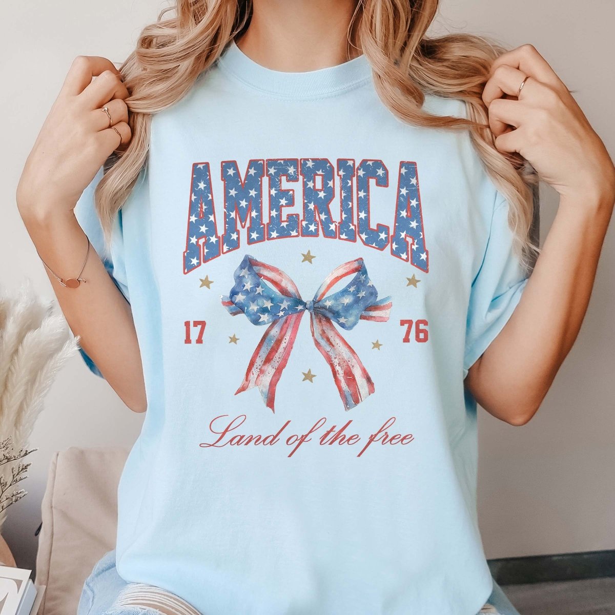 America Land Of The Free Bow Comfort Color Wholesale Tee - Fast Shipping - Limeberry Designs