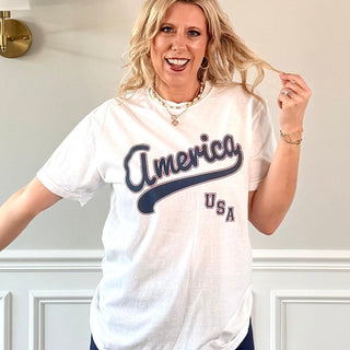 America Script Graphic Comfort Color Tee - Limeberry Designs