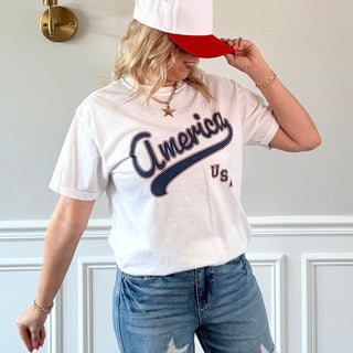 America Script Graphic Comfort Color Tee - Limeberry Designs