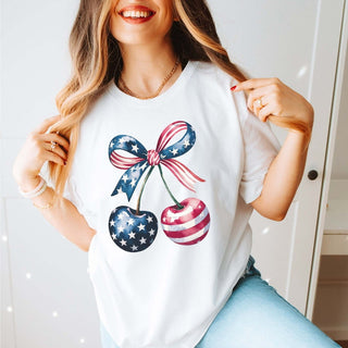 American Flag Cherries Bella Graphic Tee - Limeberry Designs