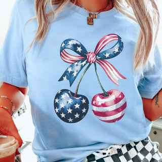 American Flag Cherries Bella Graphic Tee - Limeberry Designs