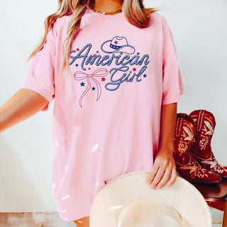 American Girl Hat And Bow Comfort Color Tee - Limeberry Designs