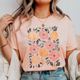 Art Deco Fall Pumpkin & Floral Collage Comfort Color Graphic Tee - Limeberry Designs