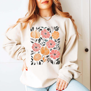 Art Deco Fall Pumpkin & Floral Collage Graphic Softstyle Sweatshirt - Limeberry Designs