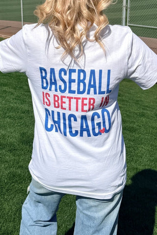 Baseball Is Better In Chicago Blue & Red, Front & Back Design Bella Graphic Tee - Limeberry Designs