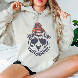 Bear With Chicago Beanie Graphic Hoodie - Limeberry Designs