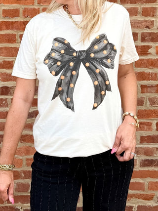 Black Polka Dot Bow Comfort Color Tee - Limeberry Designs