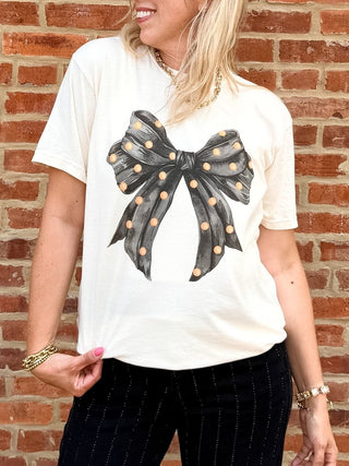 Black Polka Dot Bow Comfort Color Tee - Limeberry Designs