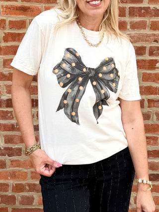 Black Polka Dot Bow Comfort Color Tee - Limeberry Designs