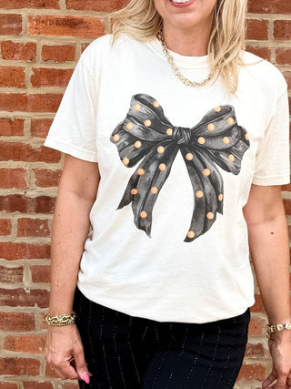 Black Polka Dot Bow Comfort Color Tee - Limeberry Designs