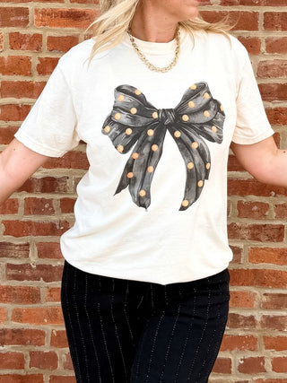 Black Polka Dot Bow Comfort Color Tee - Limeberry Designs