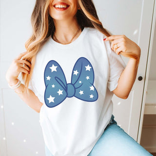 Blue Bow With White Stars Graphic Tee - Limeberry Designs