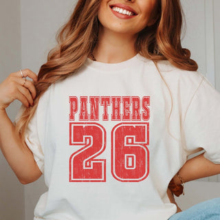 Bold Athletic Distressed Team & Number Comfort Color Graphic Tee - Limeberry Designs