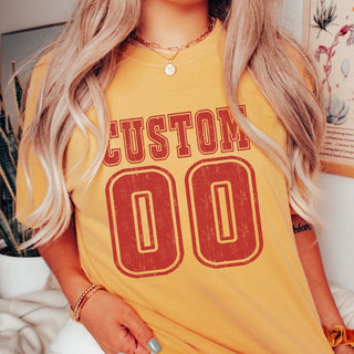 Bold Athletic Distressed Team & Number Comfort Color Graphic Tee - Limeberry Designs