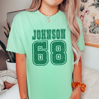 Bold Athletic Distressed Team & Number Comfort Color Graphic Tee - Limeberry Designs