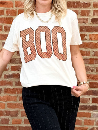 Boo Orange Plaid Comfort Color Tee - Limeberry Designs