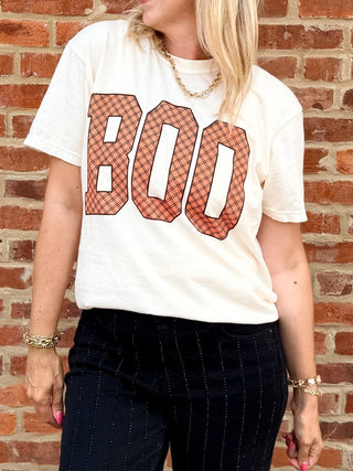 Boo Orange Plaid Comfort Color Tee - Limeberry Designs
