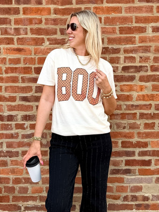 Boo Orange Plaid Comfort Color Tee - Limeberry Designs