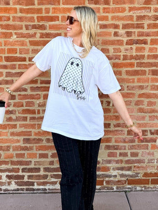 Boo Polka Dot Ghost Stripe Comfort Colors Tee - Limeberry Designs