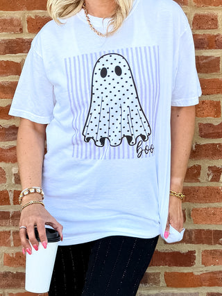 Boo Polka Dot Ghost Stripe Comfort Colors Tee