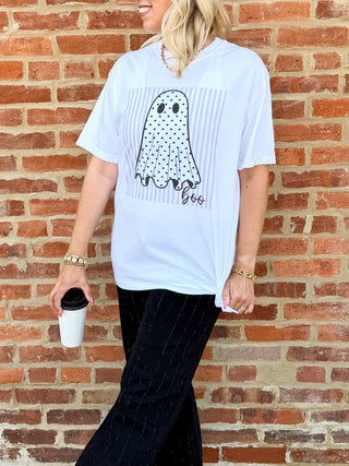 Boo Polka Dot Ghost Stripe Comfort Colors Tee