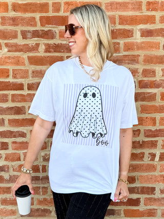 Boo Polka Dot Ghost Stripe Comfort Colors Tee