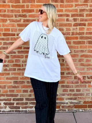 Boo Polka Dot Ghost Stripe Comfort Colors Tee