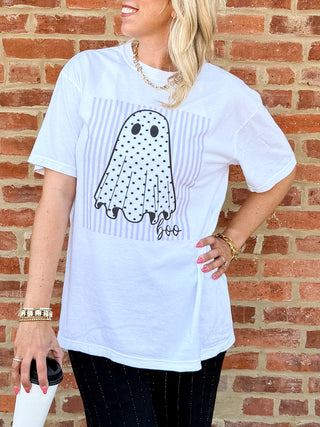 Boo Polka Dot Ghost Stripe Comfort Colors Tee