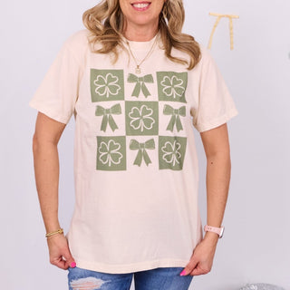 Bow & Shamrock Checkerboard Comfort Color Tee - Limeberry Designs