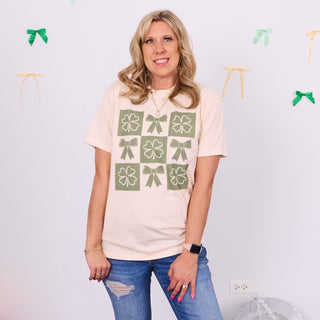 Bow & Shamrock Checkerboard Comfort Color Tee - Limeberry Designs