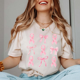 Breast Cancer Awareness Bow Ribbon Collage Bella Graphic Tee - Limeberry Designs