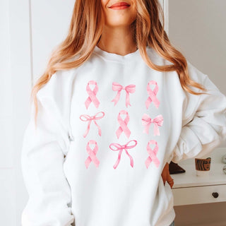 Breast Cancer Awareness Ribbon Bow Collage Graphic Sweatshirt - Limeberry Designs