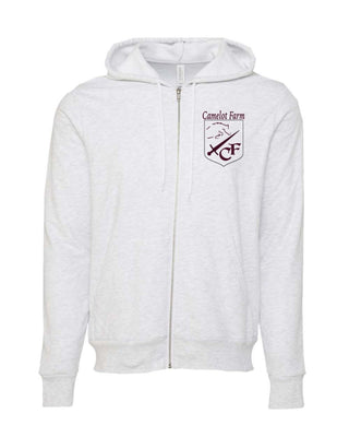 Camelot Farms Outlined Maroon Crest Bella Zip-Up Hoodie - Limeberry Designs