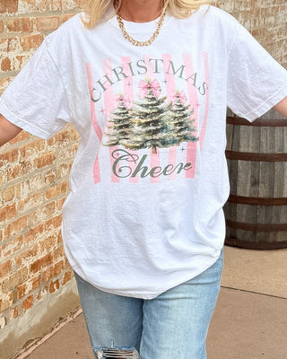 Christmas Cheer Trees Pink Stripe Comfort Color Tee - Limeberry Designs