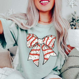 Christmas Snack Cake Bow Comfort Color Graphic Tee - Limeberry Designs