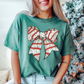 Christmas Snack Cake Bow Comfort Color Graphic Tee - Limeberry Designs