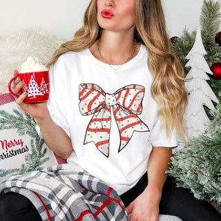 Christmas Snack Cake Bow Comfort Color Graphic Tee - Limeberry Designs