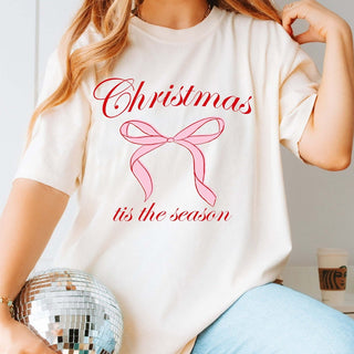 Christmas Tis the Season Bow Comfort Color Graphic Tee - Limeberry Designs