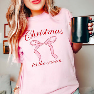 Christmas Tis the Season Bow Comfort Color Graphic Tee - Limeberry Designs