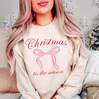 Christmas Tis the Season Bow Graphic Sweatshirt - Limeberry Designs