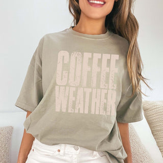 Coffee Weather Distressed Comfort Color Graphic Tee - Limeberry Designs