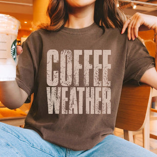 Coffee Weather Distressed Comfort Color Graphic Tee - Limeberry Designs