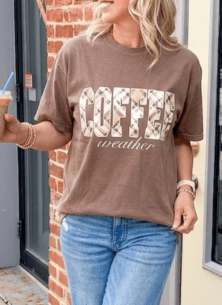 Coffee Weather Plaid Graphic Comfort Color Tee - Limeberry Designs